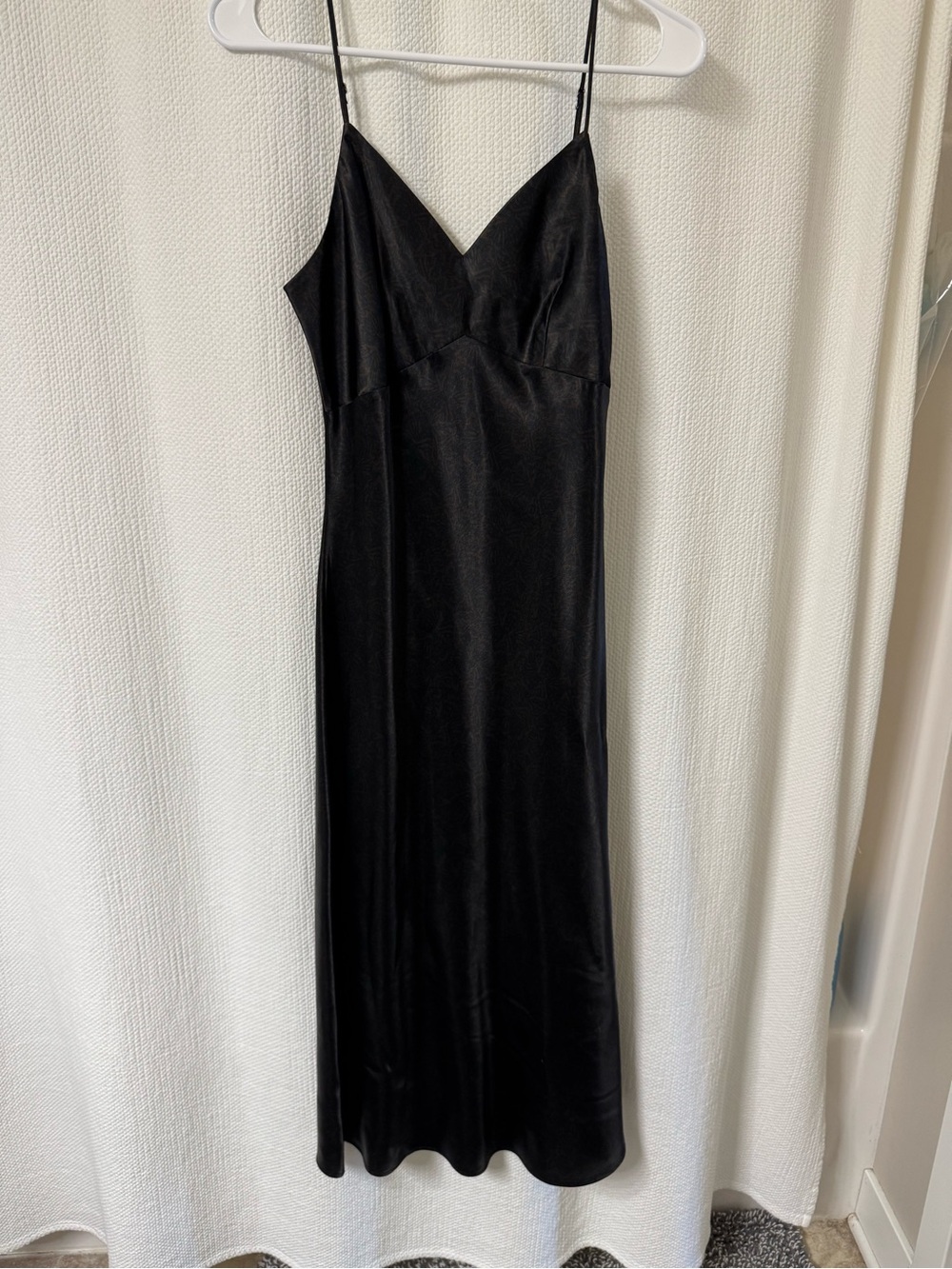 Black Satin Midi Slip Dress with Spaghetti Straps